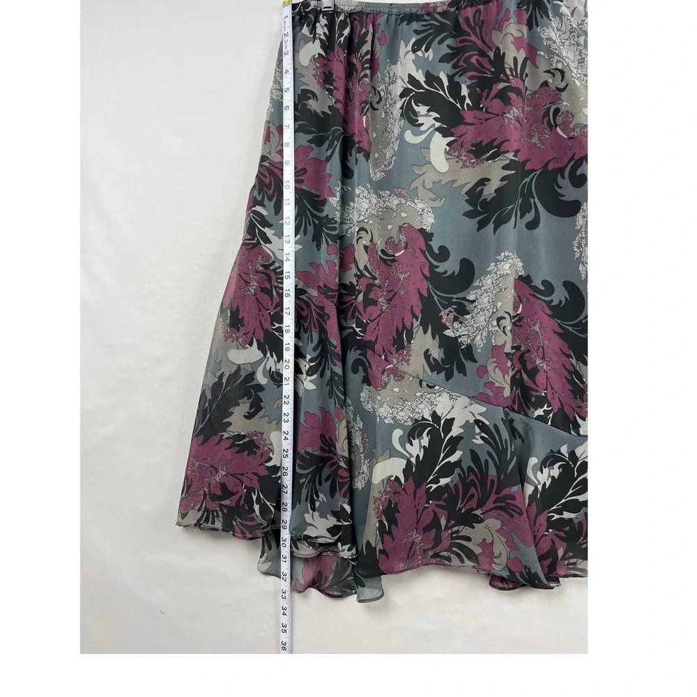 Krazy Kat Midi Skirt Womens Medium Gray Floral Flowy boho Tiered Chiffon